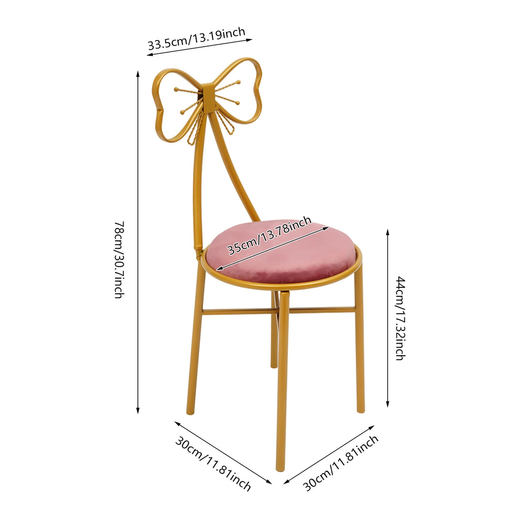 Pink Flannelette Vanity Stool with Backrest and Gold Legs – Dark Pink