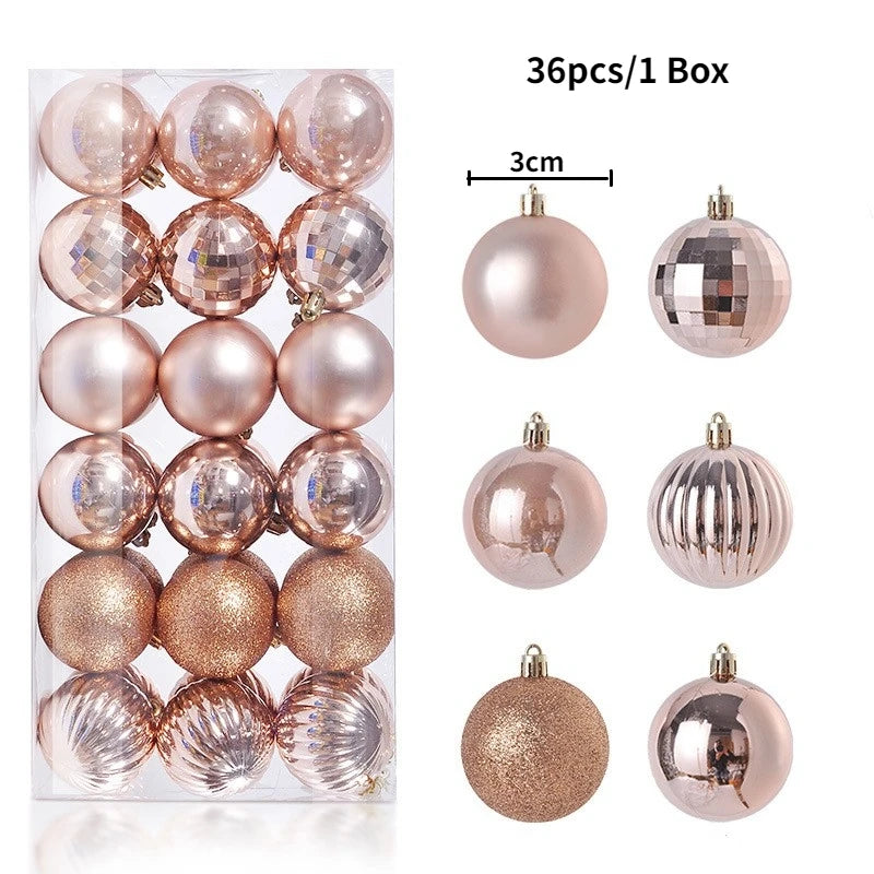 Christmas Tree Ornament Ball Set, 3cm Hanging Decorations (24/36 Pack) – 36pcs Rose Gold