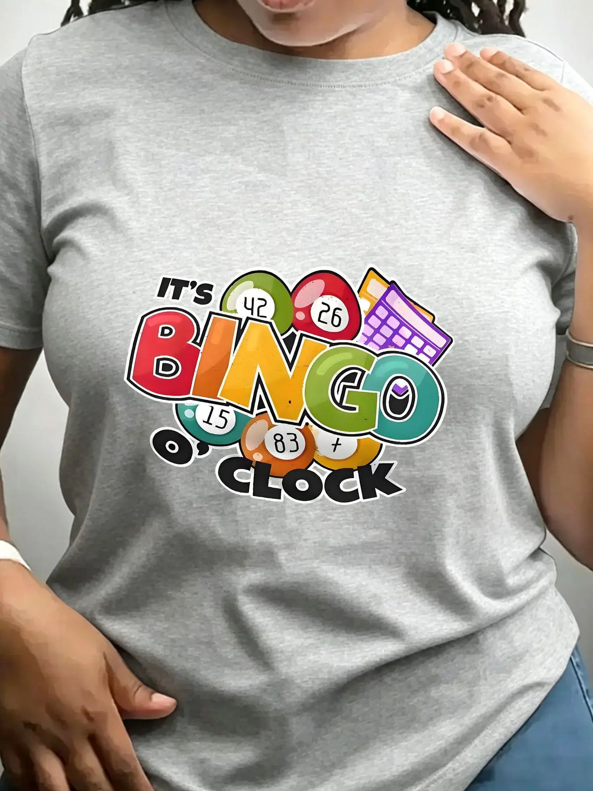 Women's 100% Cotton Crew Neck T-Shirt with Its Bingo O Clock Print – Dark Grey