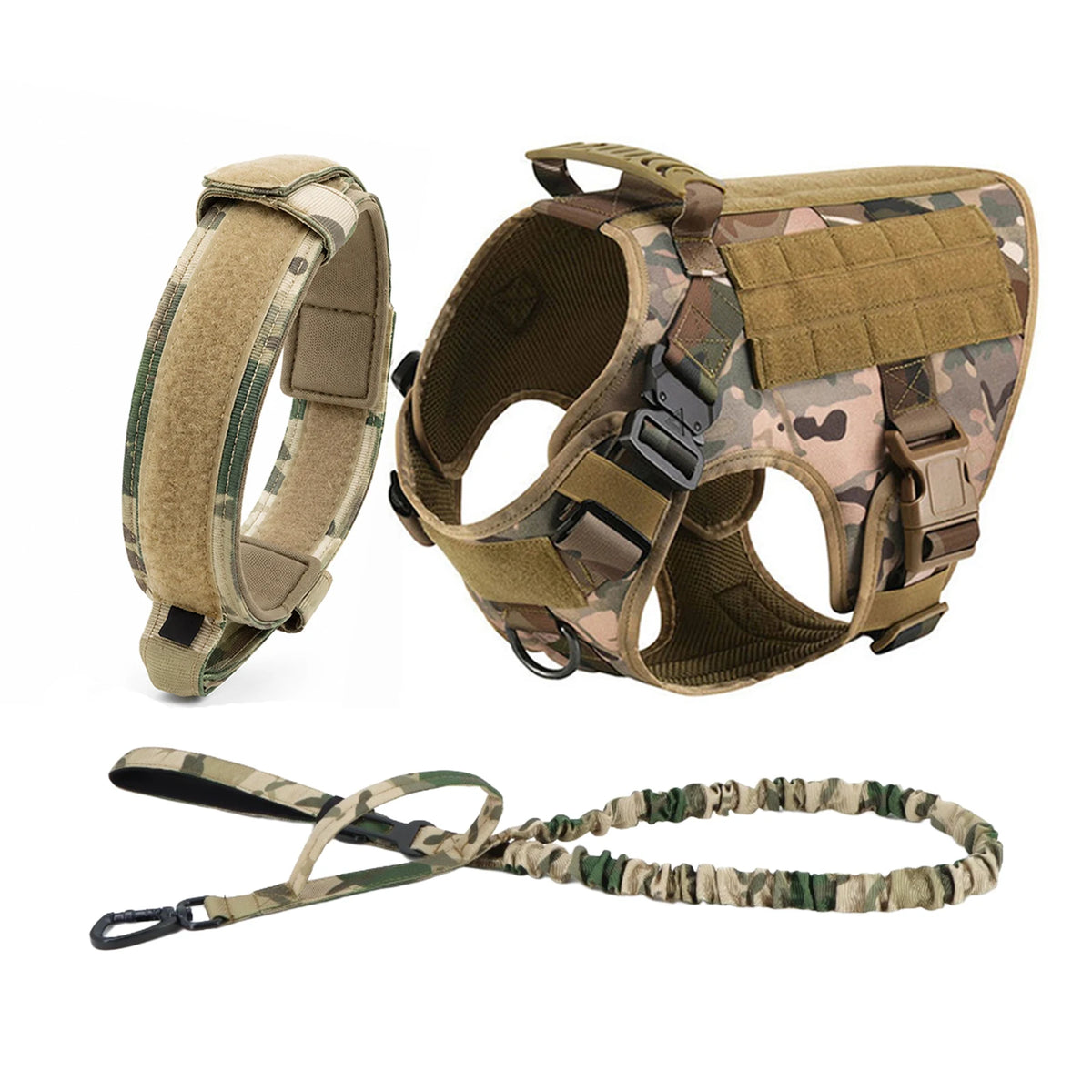 Tactical Dog Harness with Collar and Leash for Medium to Large Dogs – Camouflage 3 Pieces