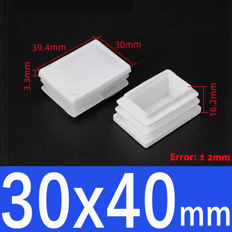 White Plastic Square/Rectangle Furniture Tube Plug End Cap – 30x40mm