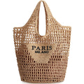 Handmade Woven Straw Beach Tote Bag - 25.5" x 15.5" Mesh Shoulder Bag – Khaki