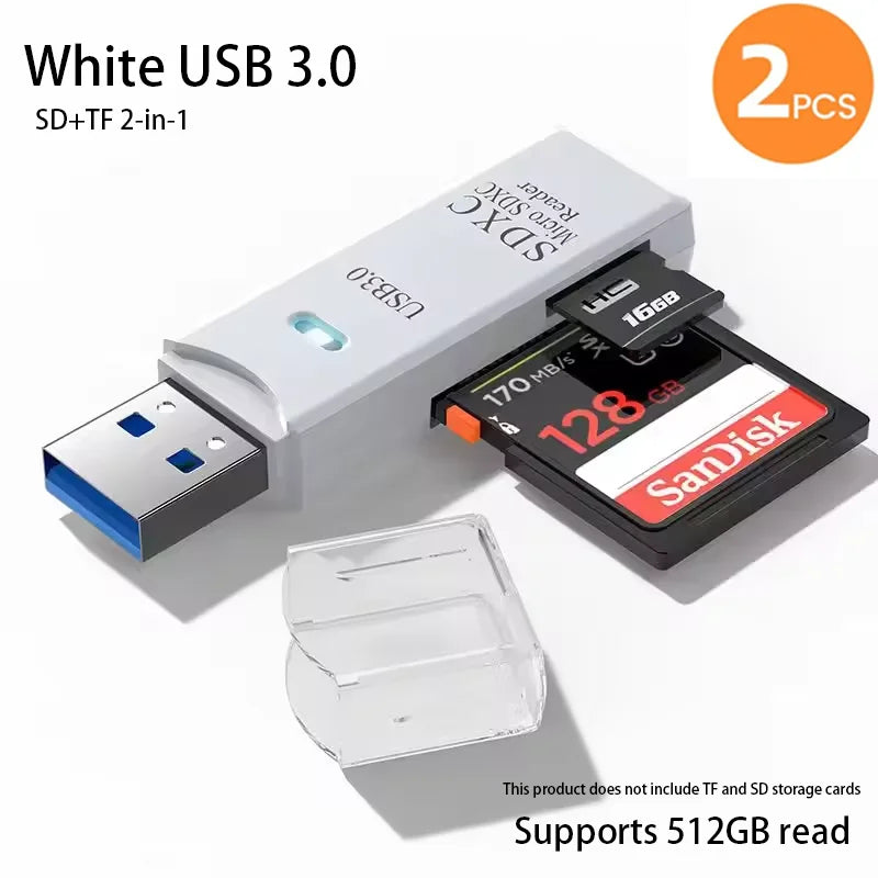 2-in-1 USB Memory Card Reader for SD and TF Cards – 2pcs White3.0
