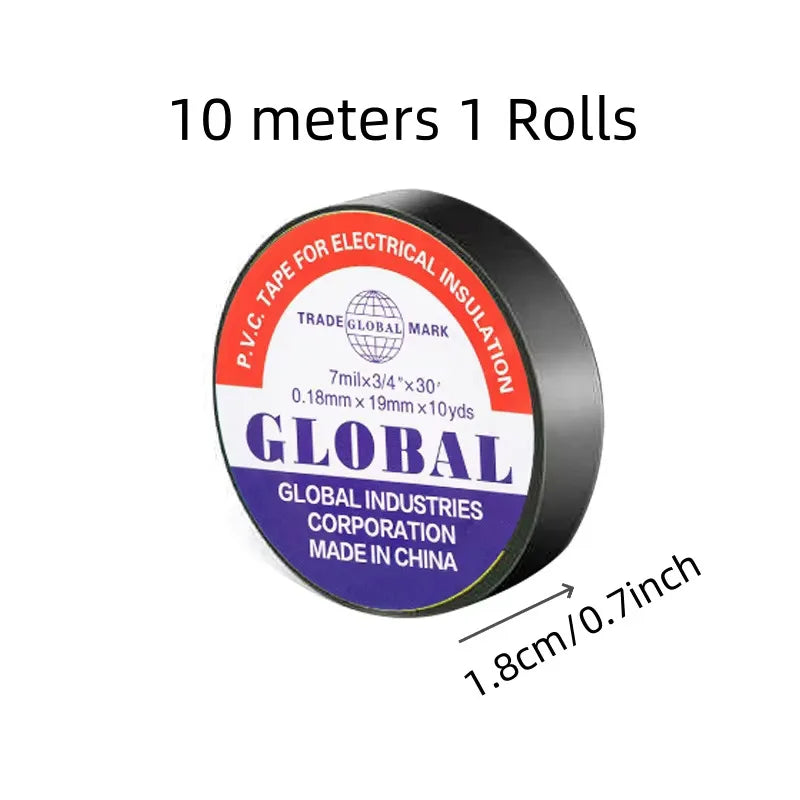 A single roll of black electrical insulation tape with dimensions displayed.