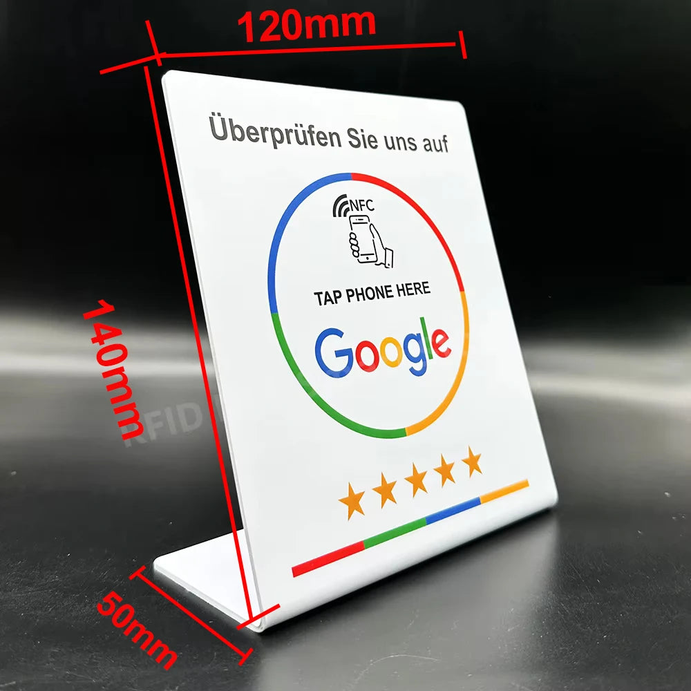 NFC 215 Programmable Google Review Stand and Card for Business – white-W