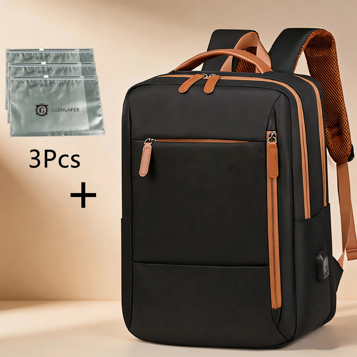 Ogehuafee Lightweight Nylon Commuter Backpack, 20–35L Capacity – Black four piece set