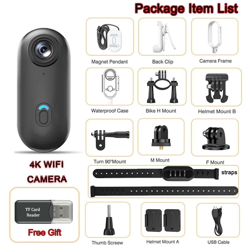 H88 Mini Action Camera, 4K/1080P Wi-Fi Body Cam with Accessories – 4K UHD Pro (F-BK)