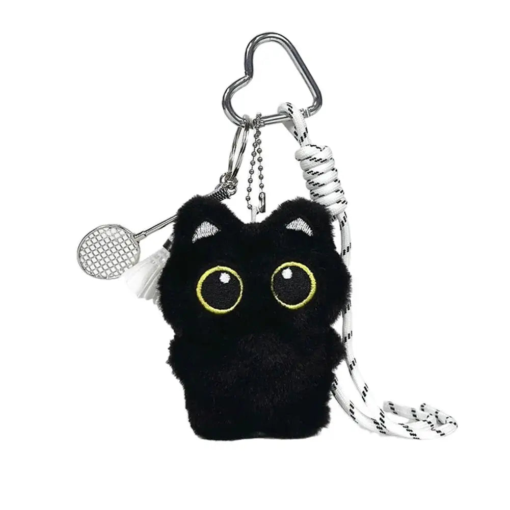 Black Cat Plush Toy Keychain, 10cm Soft PP Cotton Pendant – B