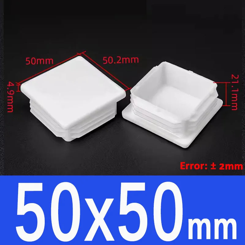 White Plastic Square/Rectangle Furniture Tube Plug End Cap – 50x50mm