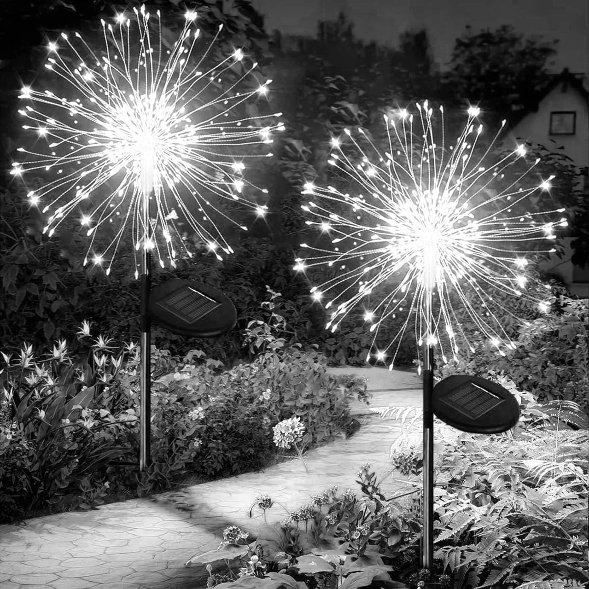 Solar Garden Firework Lights, Dandelion Stake Decor with 60–420 LEDs – 200LED White