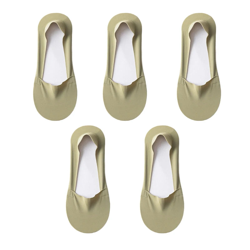 5-Pair Women's Cotton No-Show Invisible Socks with Silicone Grip – 5pairs-green