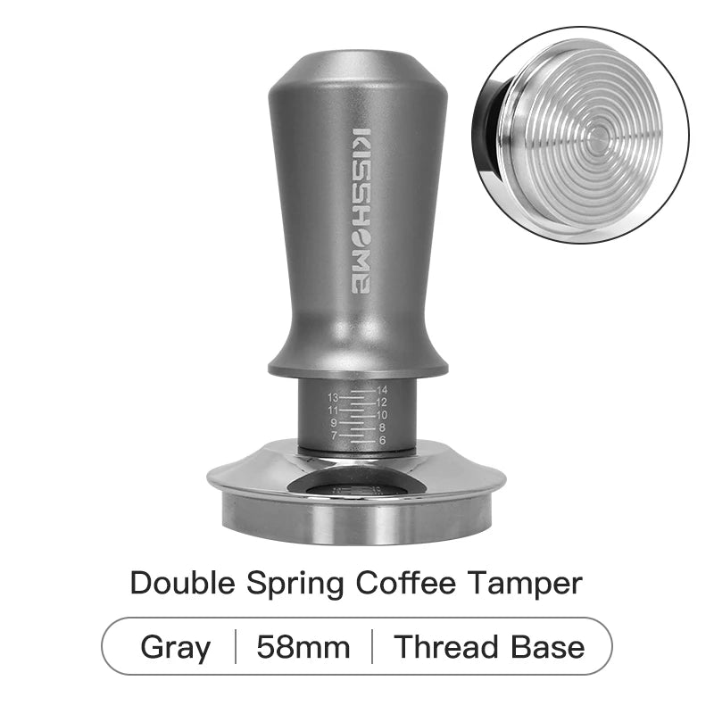 Calibrated Coffee Tamper 30lb Spring for 51mm 53mm 58mm Portafilters – 58MM Grey Thead Base