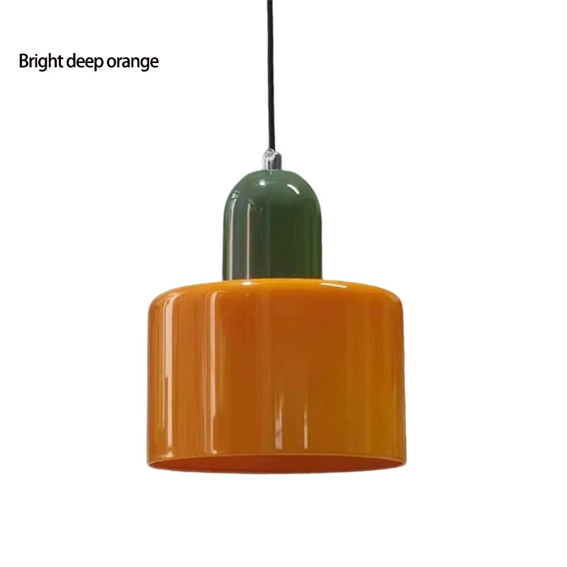 Modern Glass Pendant Light for Bedroom and Dining – E27 Corded Lamp – Bright deep orange B