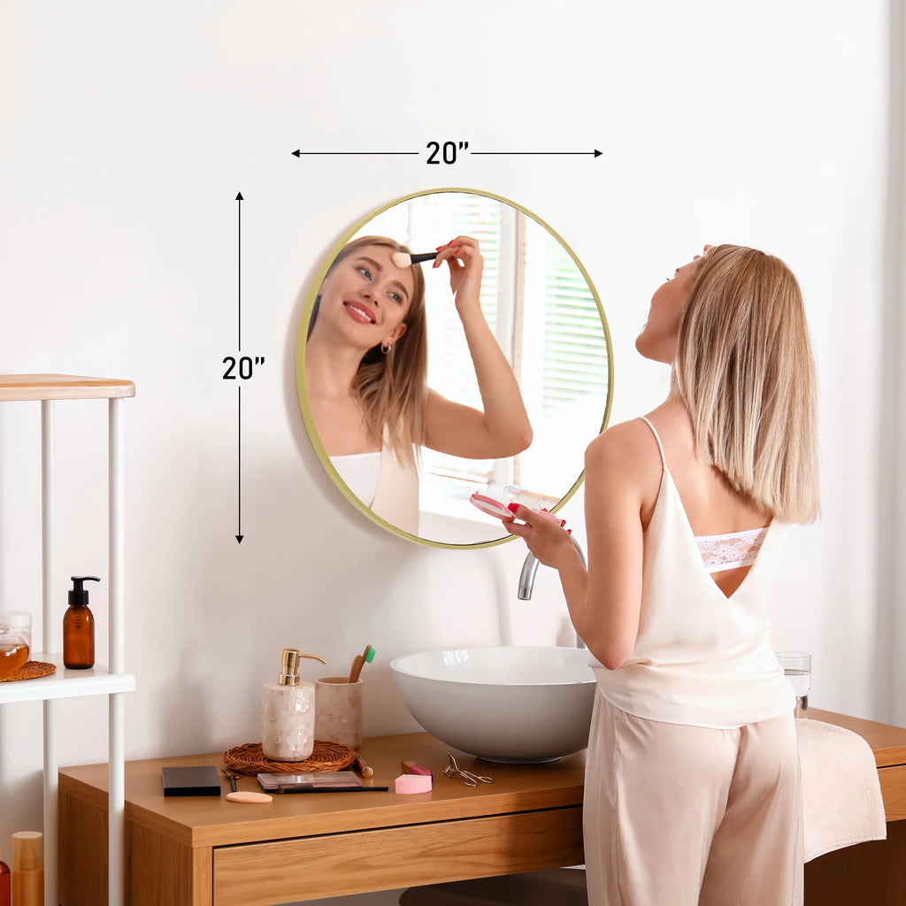 JHK 30-Inch Round Wall Mirror, Gold or Black Metal Frame – 20L x 20W Gold