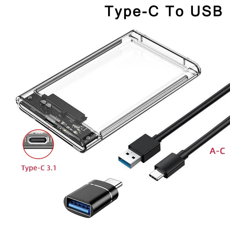2.5-inch Transparent SATA HDD/SSD Enclosure with USB 3.0/Type-C – Usb C-Usb A Otg