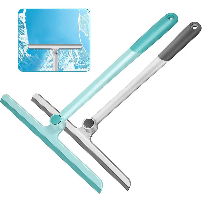 Blue and grey handheld rotatable squeegee tools for cleaning glass surfaces