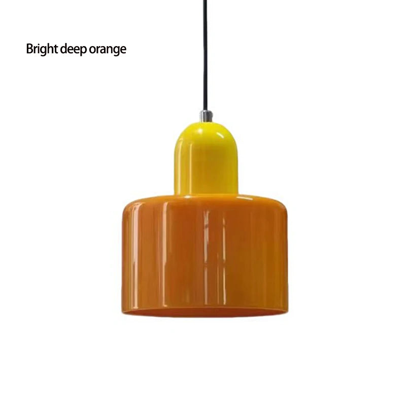Modern Glass Pendant Light for Bedroom and Dining – E27 Corded Lamp – Bright deep orange C