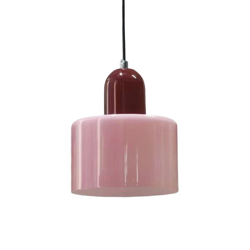 Modern Glass Pendant Light for Bedroom and Dining – E27 Corded Lamp – Pink on Wine red