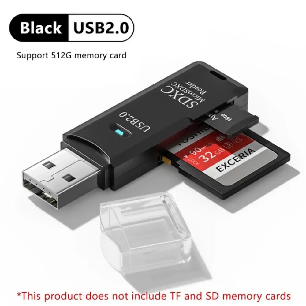 2-in-1 USB Memory Card Reader for SD and TF Cards – Black2.0