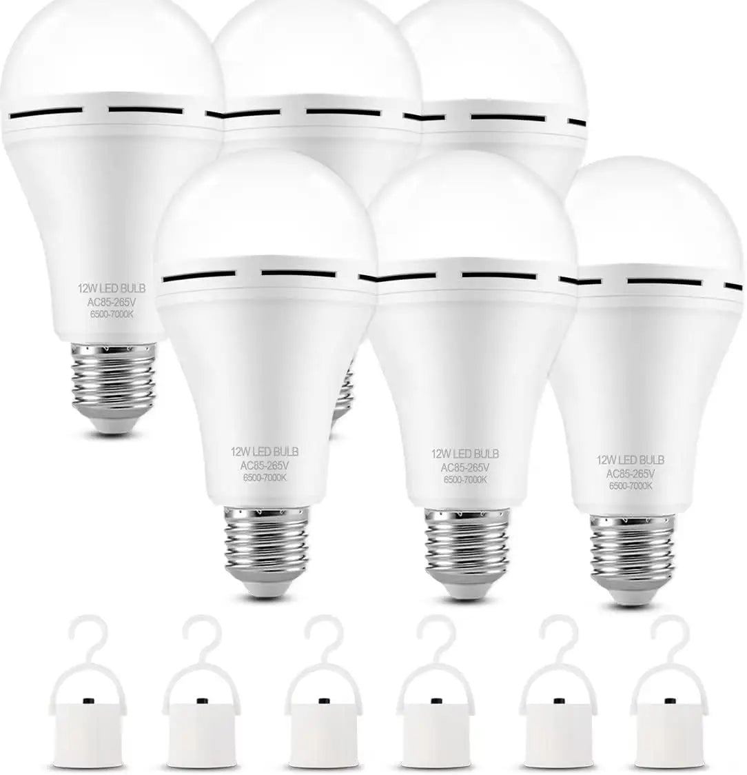 Emergency Rechargeable LED Light Bulbs 800LM 6500K E26/E27 Base – 6pcs