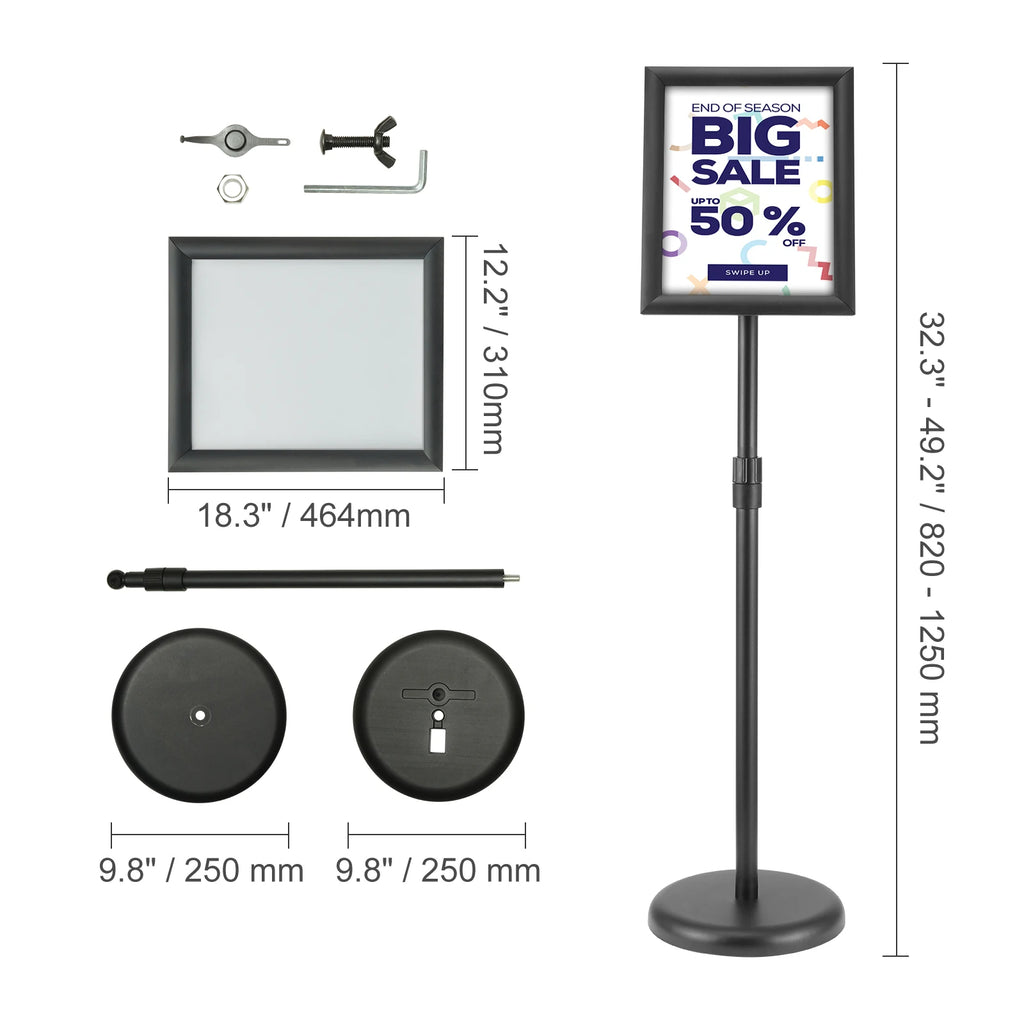 Pedestal Sign Holder Floor Stand, Adjustable Height for 11" x 17" Signs – 8.5 x 11 inch