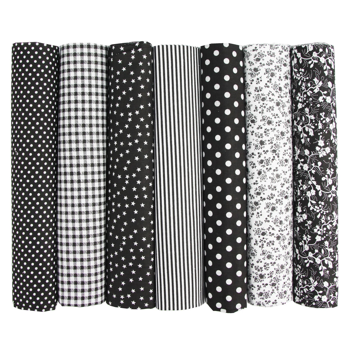 7-Piece 100% Cotton Craft Fabric Bundle, 25x25cm or 50x50cm – Black