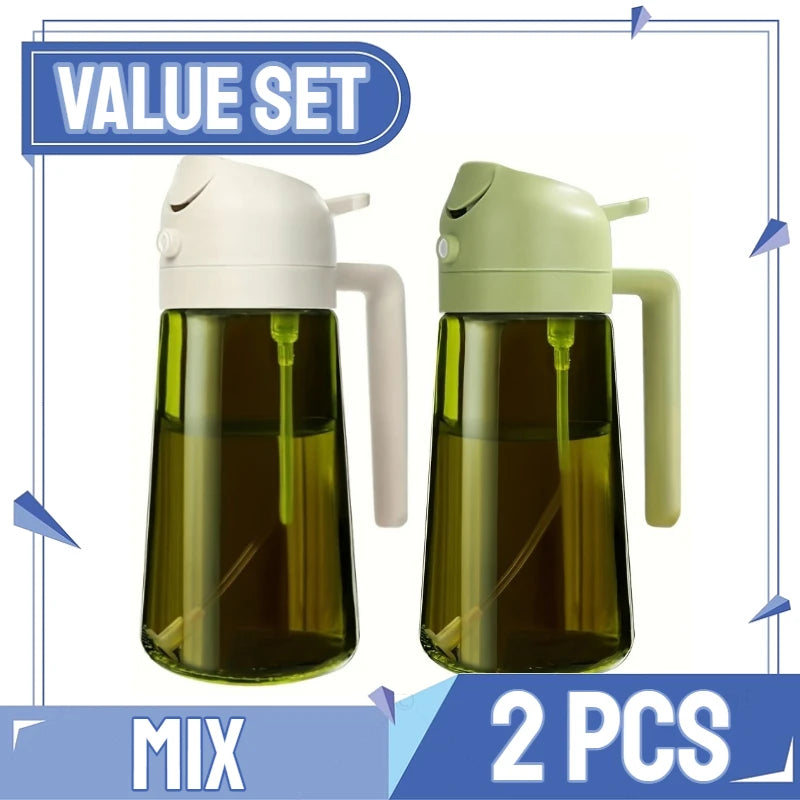 2-in-1 Kitchen Oil Spray Dispenser, 500ml Refillable Spray and Pour Bottle – Upgraded-whitegreen