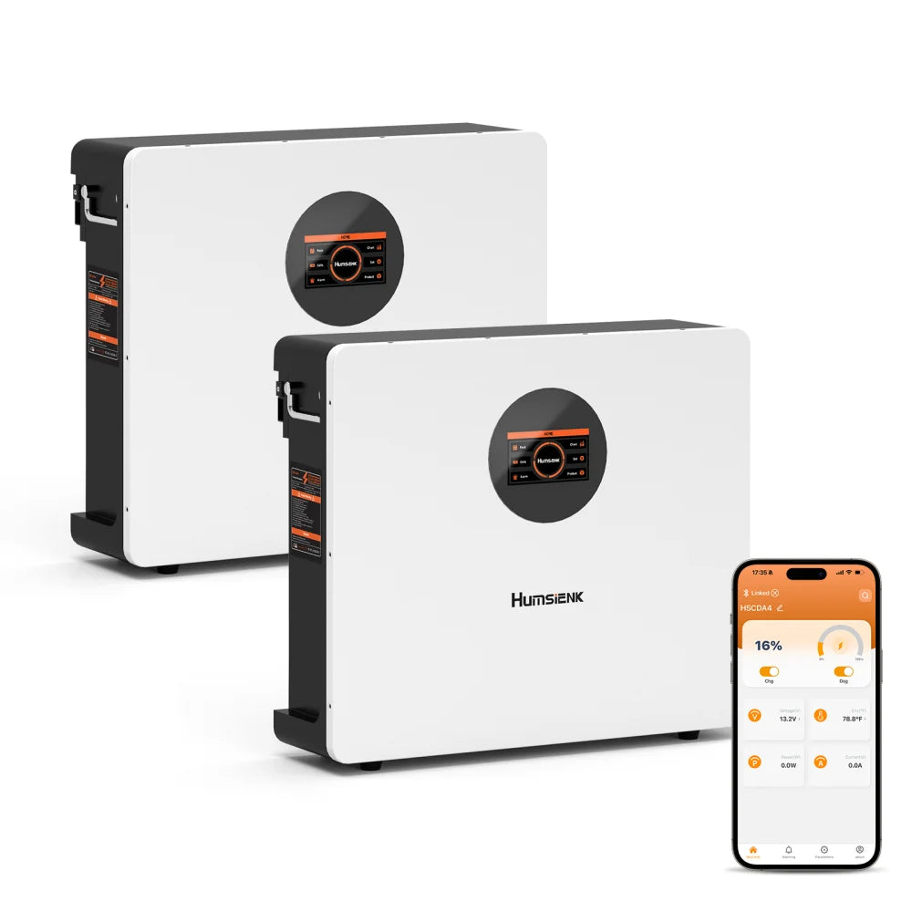 Humsienk 48V 100Ah LiFePO4 Wall-Mounted Battery with Bluetooth & LCD – 48V100Ah 2 Pieces