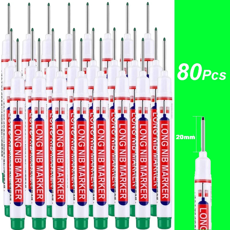 2cm Long Head Waterproof Deep Hole Marker Pens for Woodworking – Green 80Pcs
