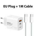 65W GaN USB-C and USB-A Dual-Port Fast Wall Charger – EU Charger and Cable