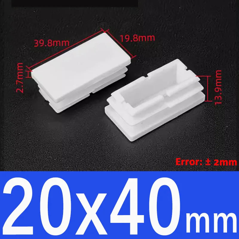 White Plastic Square/Rectangle Furniture Tube Plug End Cap – 20x40mm