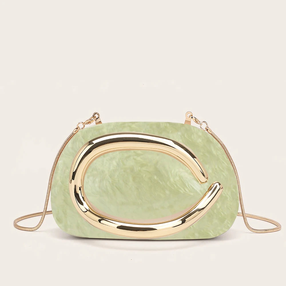 Women's Metal Box Clutch Handbag for Evening Party and Wedding – Light Green
