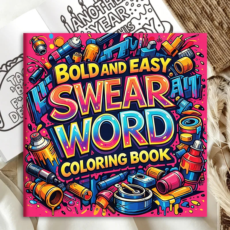Front cover of an adult swear word coloring book featuring spray paint cans and graffiti art