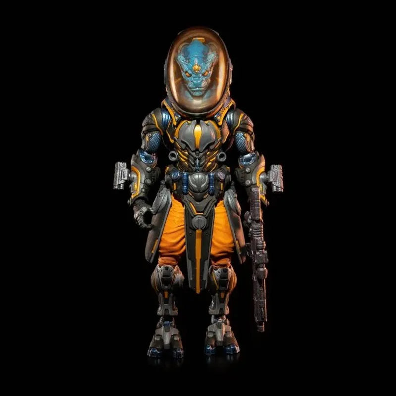 Cosmic Legions space alien action figure with orange pants and dome helmet, full body view