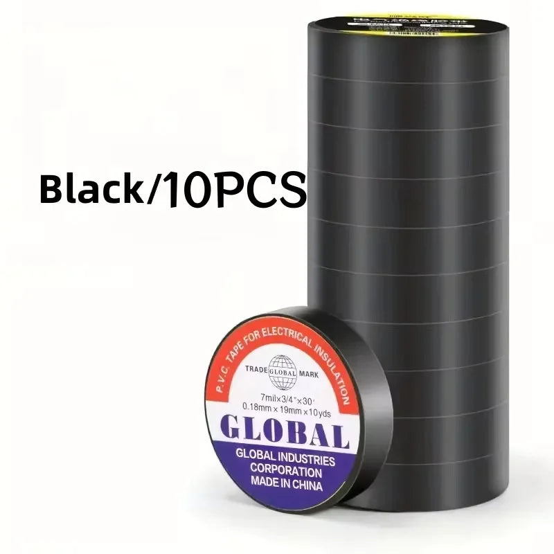 50m High-Temperature Resistant Black Rubber Electrical Tape – 10 Rolls