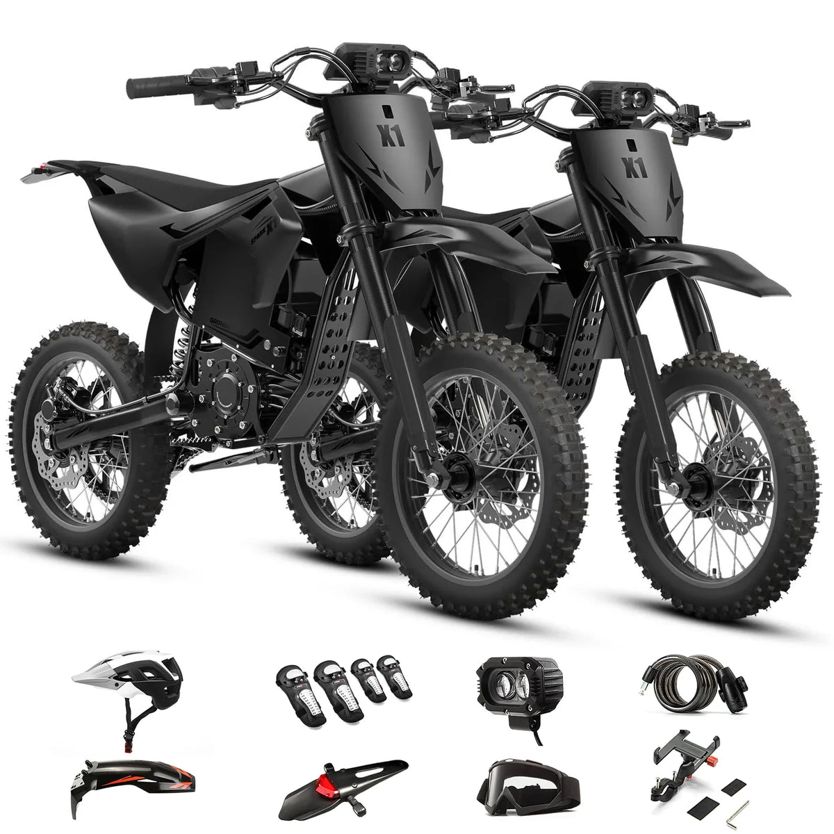 Qronge X1 Spark Electric Dirt Bike, 4500W Motor, 60V 28.8Ah Battery – Black 2 Pack Set