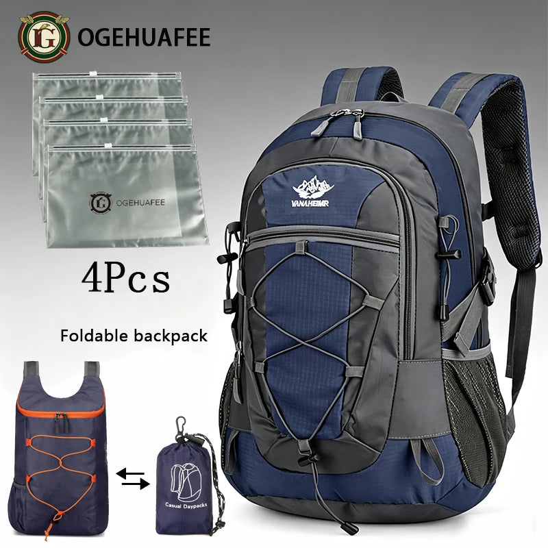 Ogehuafee Unisex Outdoor Hiking Backpack, 20-35 Litre Travel Storage Pack – Blue 6-Piece Set