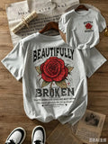 Women's Oversized 100% Cotton T-Shirt with Rose Geometric Print – Gray