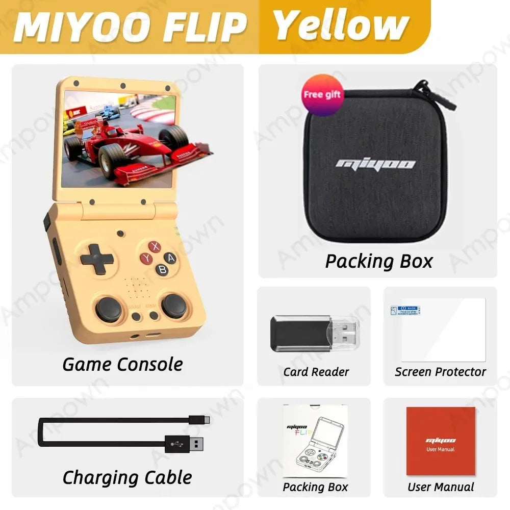 Miyoo Flip V2 Handheld Game Console, 3.5-inch IPS Screen – Yellow