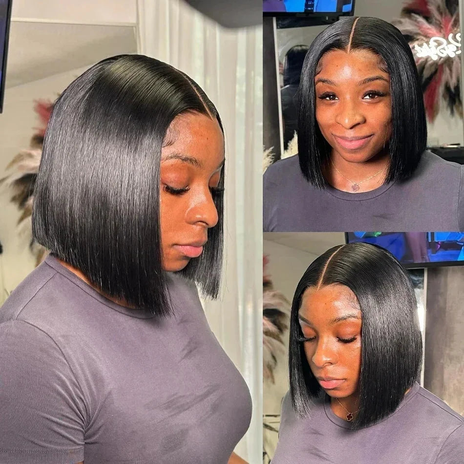 220% Density Bob Wigs Straight Human Hair Lace Front Wigs 13x4 Bob Brazilian Remy Hair Pre-plucked Lace Front Wigs 16 inch – view 2