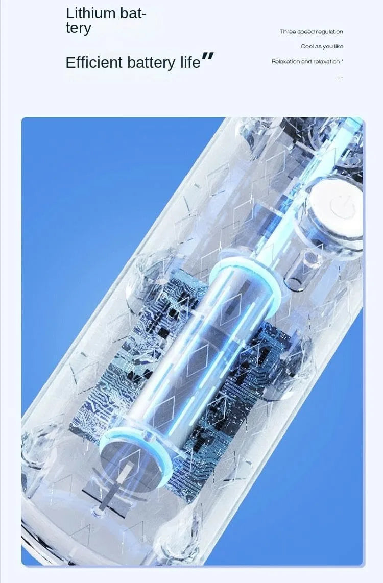 Internal battery and electronic components of a portable electric fan