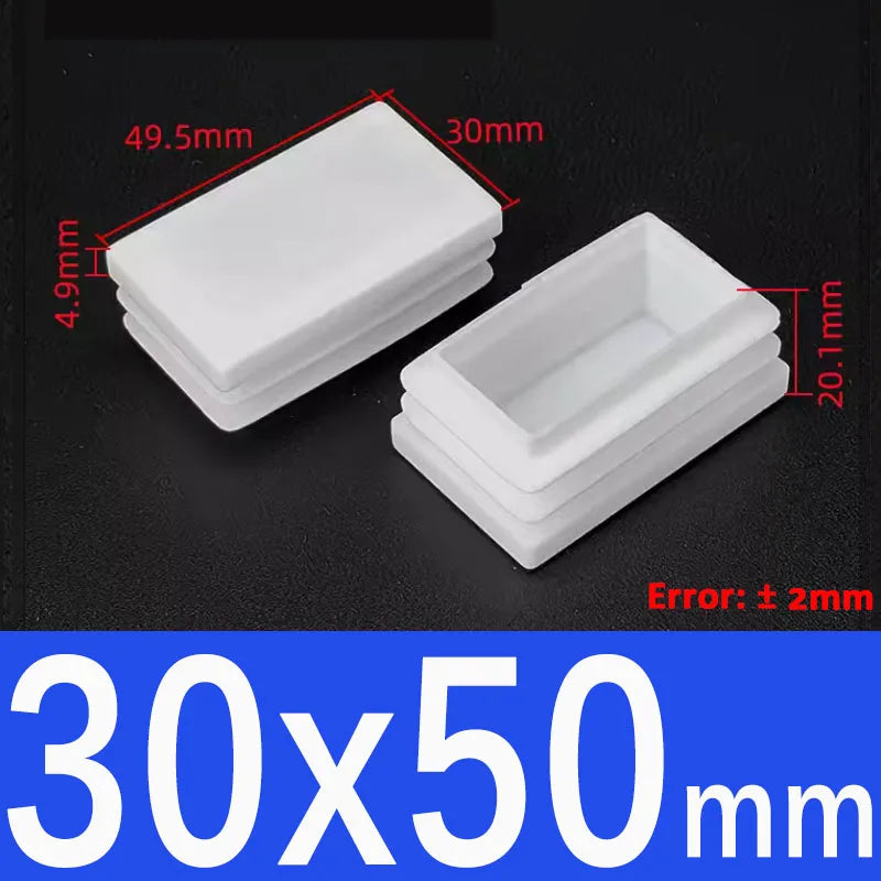 White Plastic Square/Rectangle Furniture Tube Plug End Cap – 30x50mm