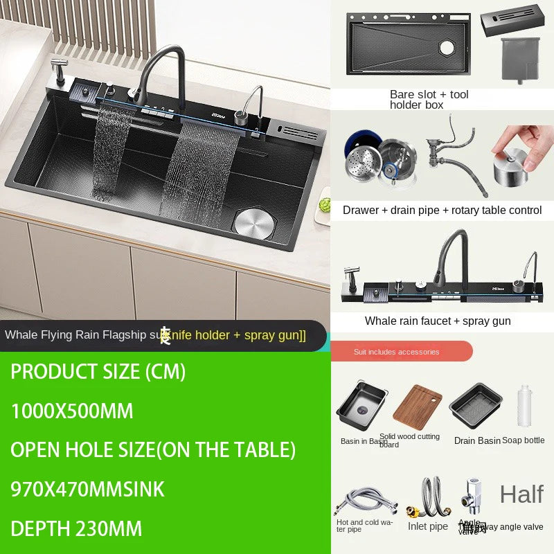 304 Stainless Steel Single Bowl Kitchen Sink with Digital Display and Faucet – 5.0MM10050KX