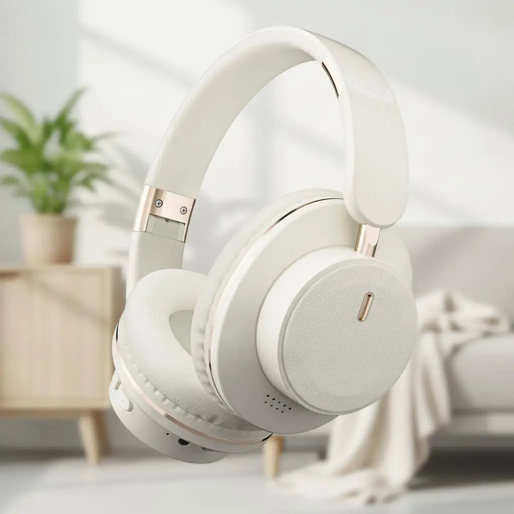 Stonego Bluetooth 5.3 Over-Ear Wireless Headphones, 24H Battery – Beige