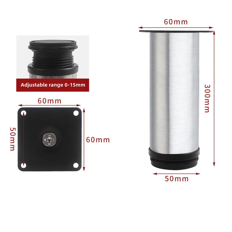 Adjustable Stainless Steel Furniture Legs, 50mm–300mm Cabinet & Sofa Feet – 300mm