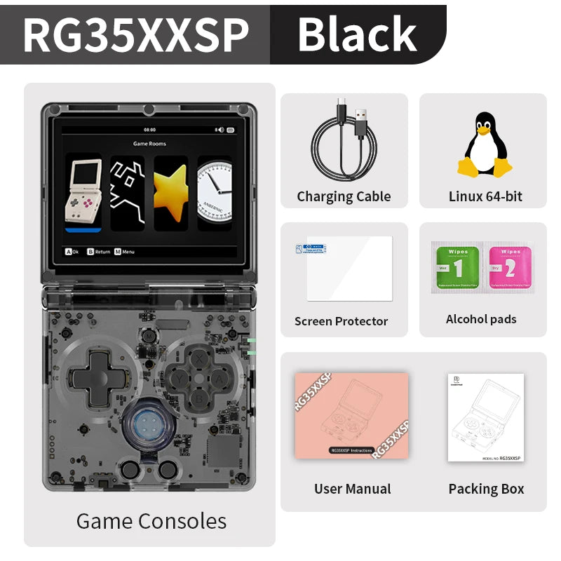 Anbernic RG35XXSP Flip Retro Handheld Game Console, 3.5-inch IPS Screen – Black TR