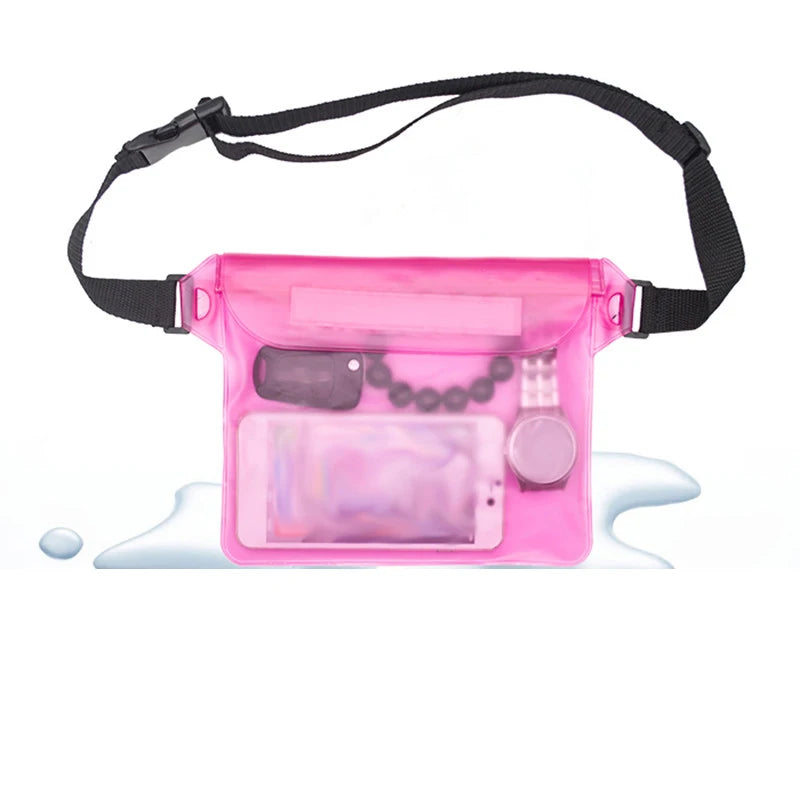 Waterproof Waist and Shoulder Dry Bag - 22 x 14 cm PVC Pouch – Pink