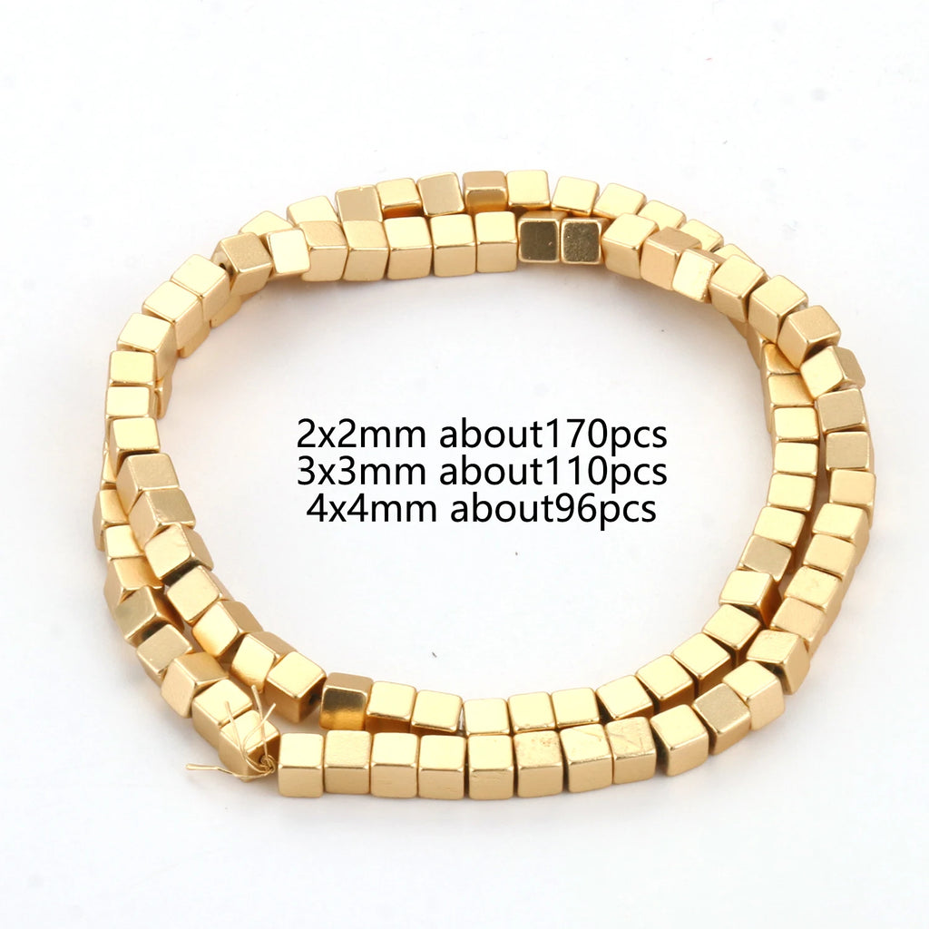 Natural 14k Gold Plated Hematite Beads in Various Shapes and Sizes – matte 3x3mm