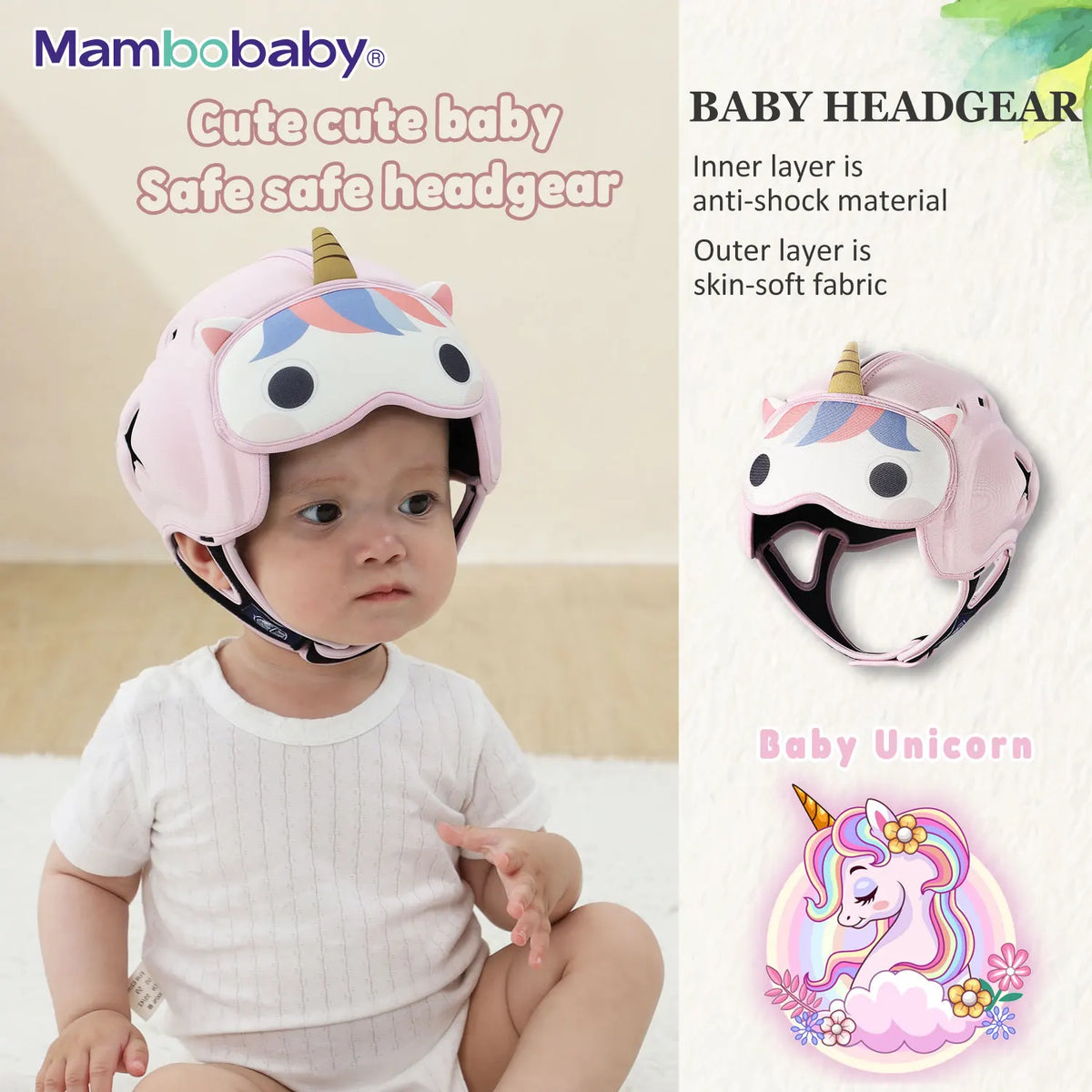 Mambobaby Baby Helmet Anti-Shock Head Protector for Toddlers – Unicorn