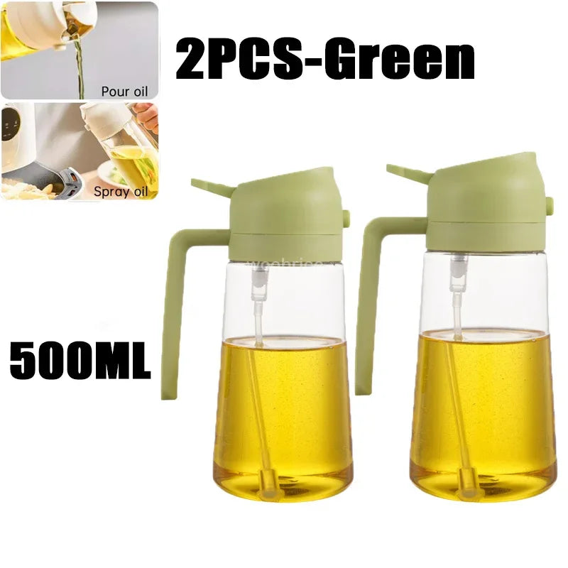 2-in-1 Kitchen Oil Spray Dispenser, 500ml Refillable Spray and Pour Bottle – 2PCS-green